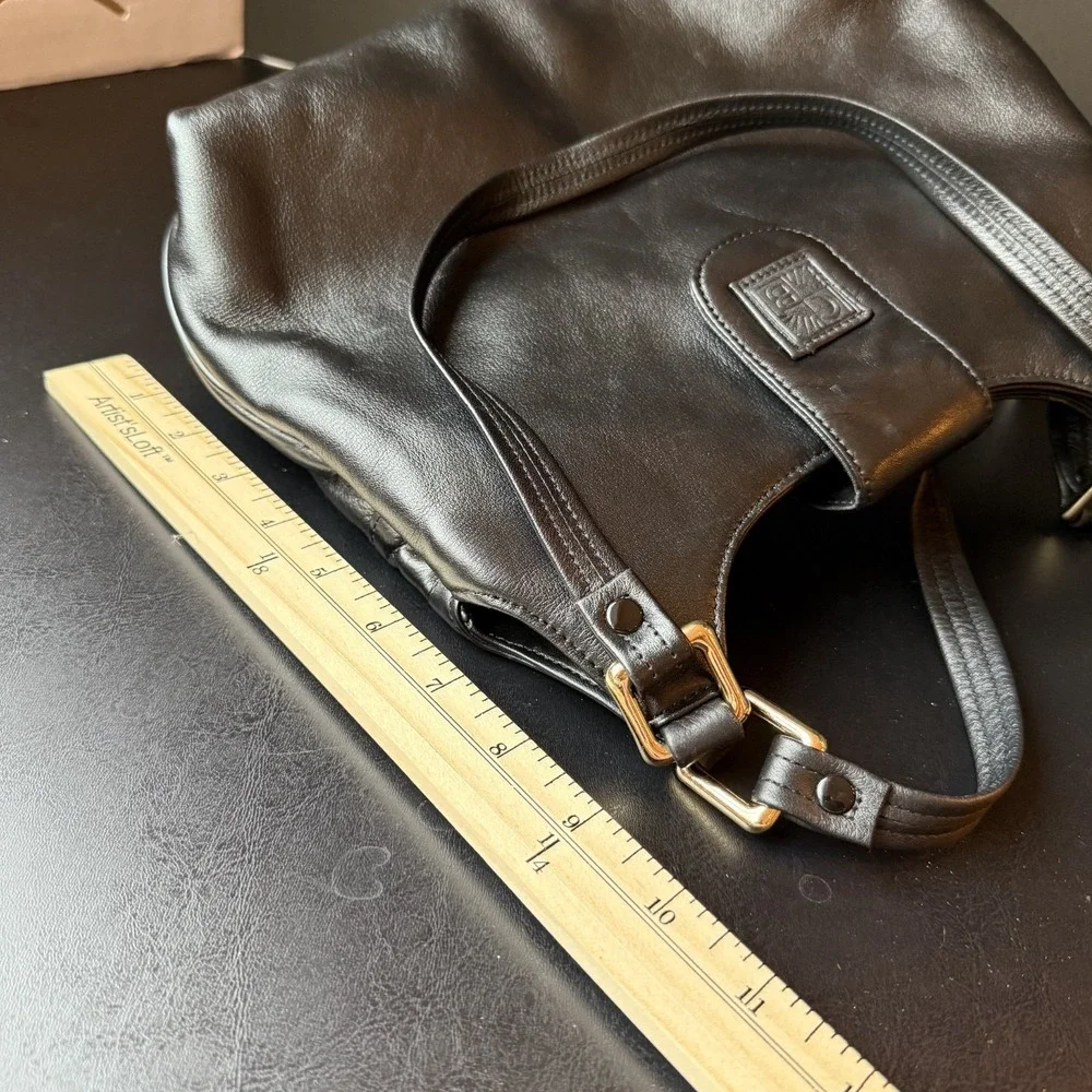 Giani Bernini Womens Black Leather Shoulder Bag Purse Hobo Magnetic Snap‎ Logo